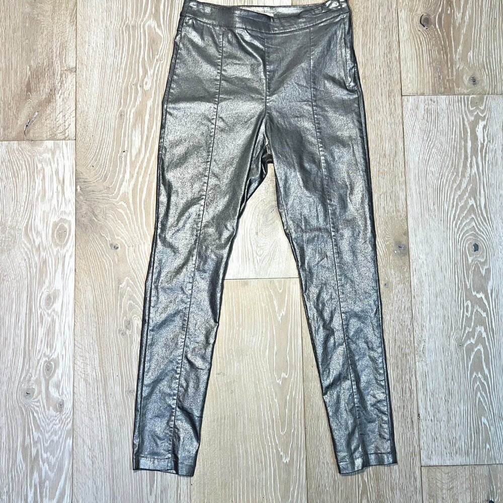 H&M Skinny Jeans Womens Juniors Size 12 Side Zip Front Seam Waxed Silver